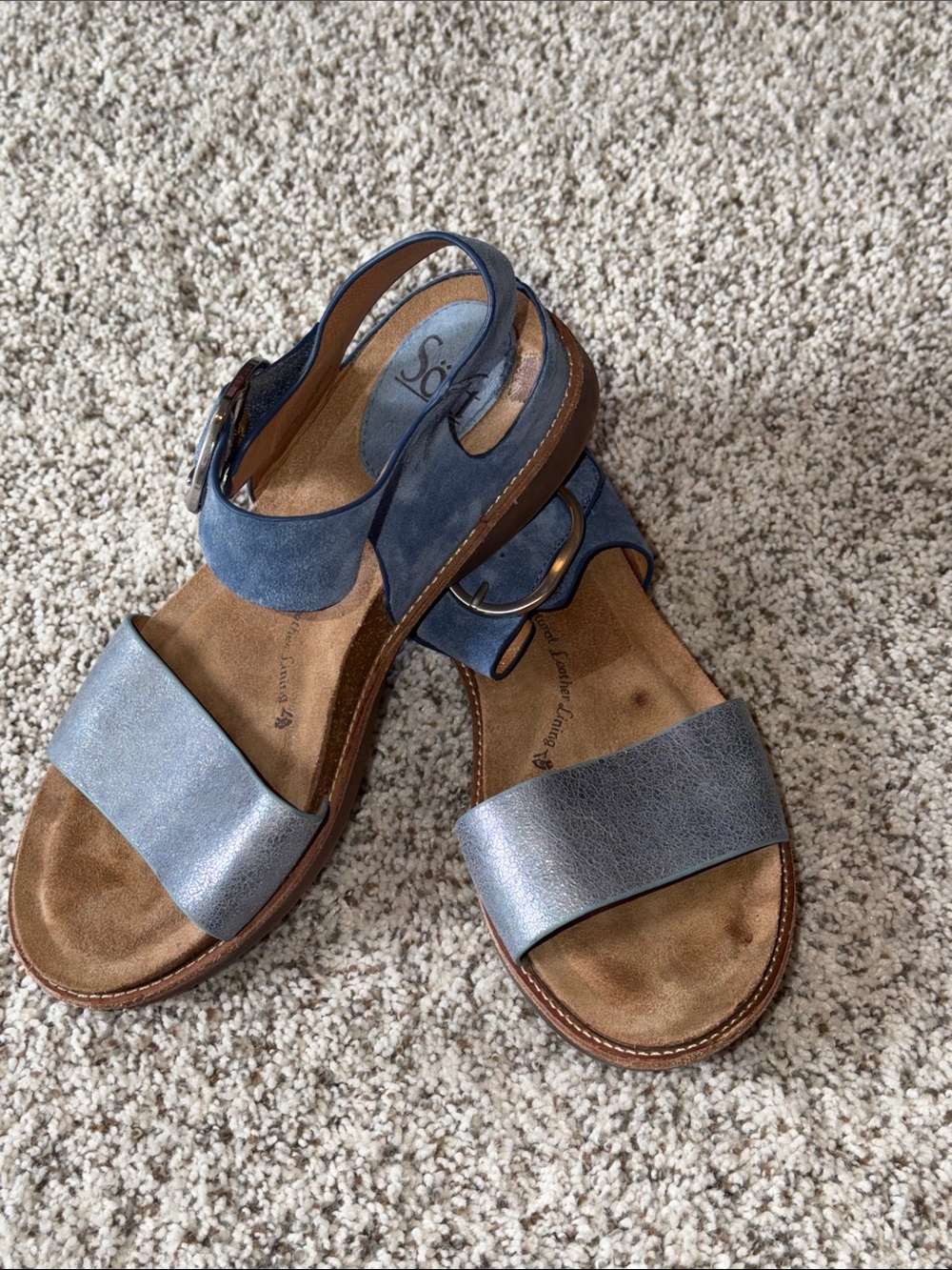 Sofft Blue Sandals with Iridescent Front Strap